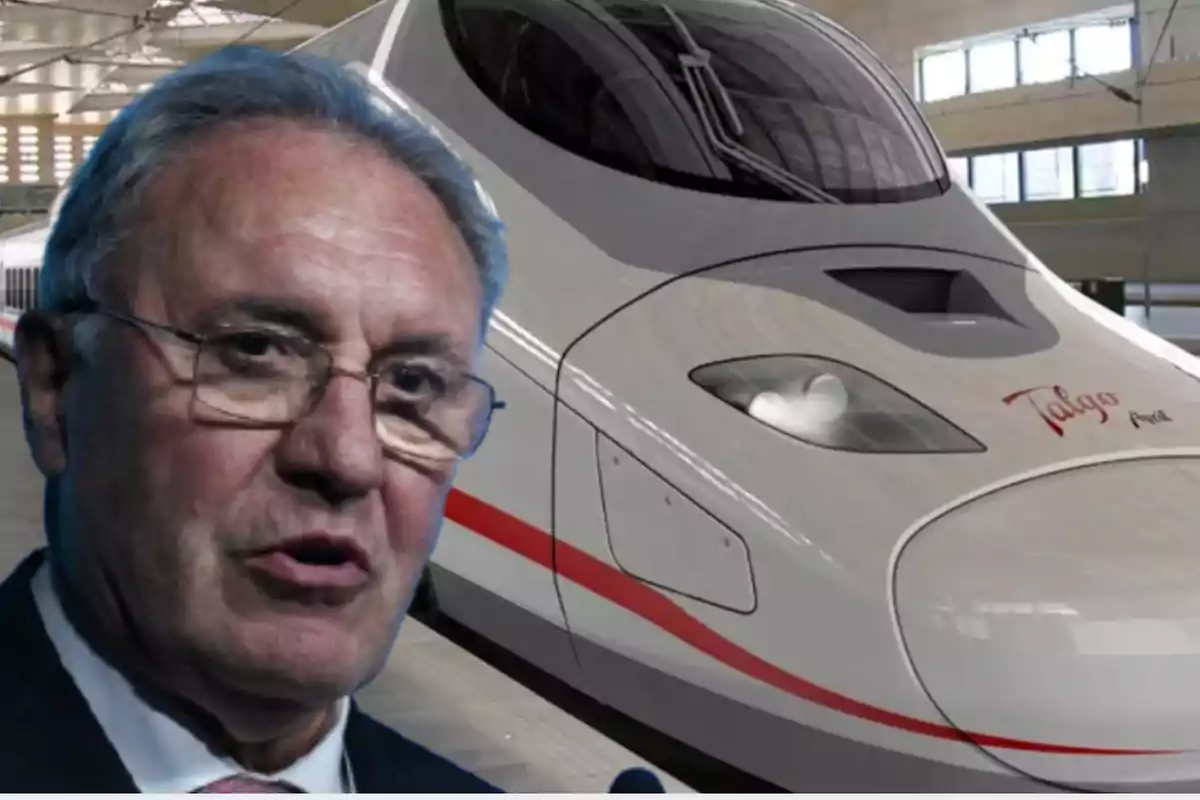 El empresario José Antonio Jainaga y uno de los trenes Talgo.