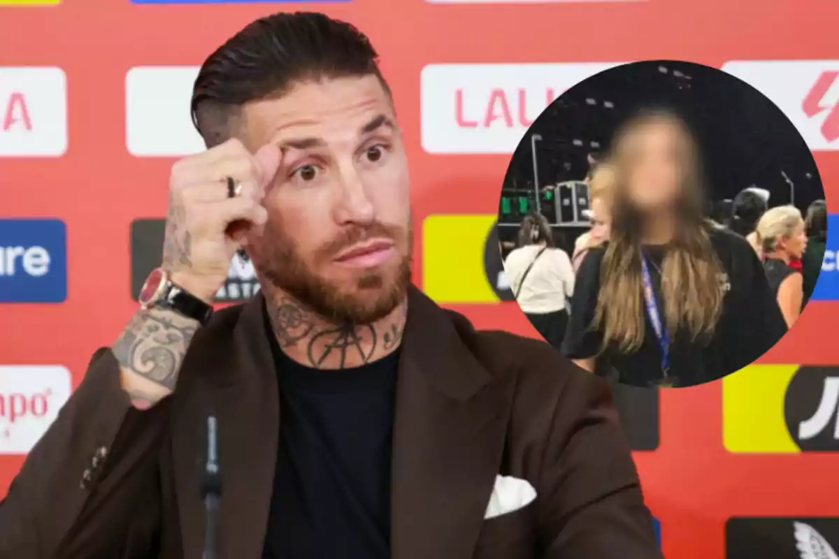 Un hombre con tatuajes en una conferencia de prensa y un recuadro con una persona desenfocada en un evento.