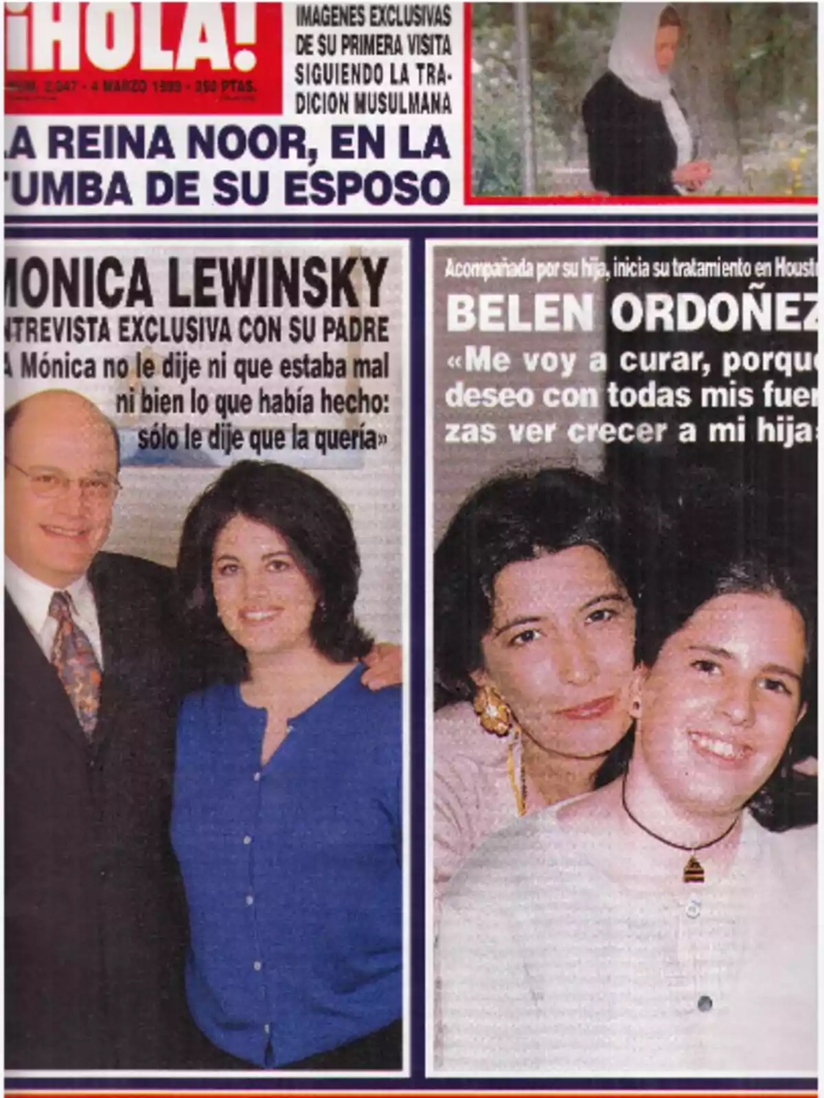 Portada de una revista con imágenes de varias personas, incluyendo a una mujer con un pañuelo en la cabeza y dos mujeres abrazadas, junto a titulares sobre entrevistas exclusivas y tratamientos médicos.