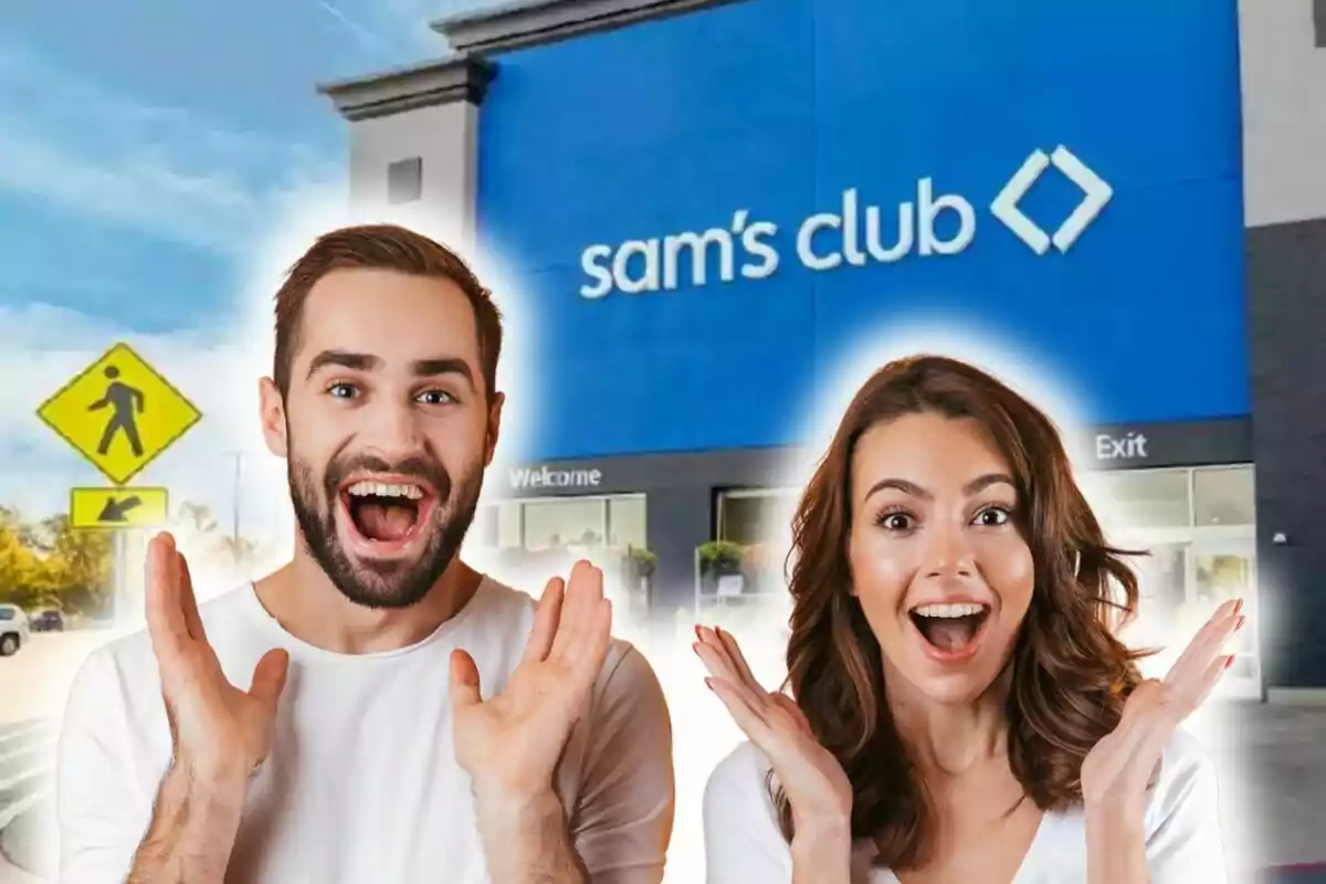 Personas emocionadas frente a la entrada de un Sam's Club. Personas emocionadas frente a la entrada de un Sam's Club.