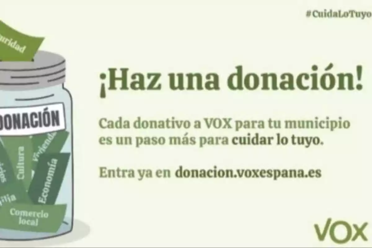 ¡Haz una donación! Cada donativo a VOX para tu municipio es un paso más para cuidar lo tuyo. Entra ya en donacion.voxespana.es