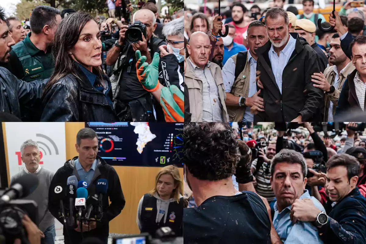 Varias personas, incluyendo figuras públicas y periodistas, se encuentran en un evento al aire libre rodeados de cámaras y seguridad.