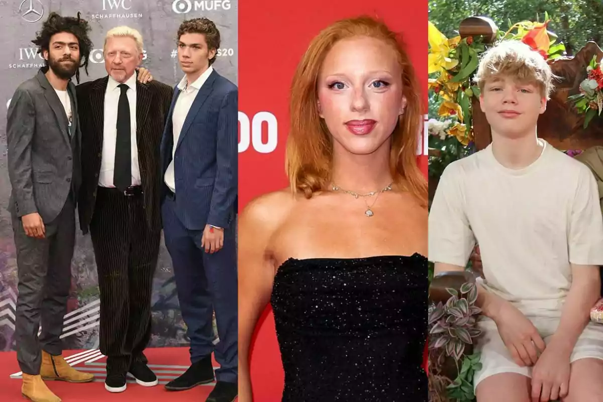 Cuatro personas posan en diferentes escenarios, tres hombres vestidos de traje en una alfombra roja, una mujer con vestido negro frente a un fondo rojo y un joven rubio con camiseta blanca sentado al aire libre rodeado de plantas y flores. Cuatro personas posan en diferentes escenarios, tres hombres vestidos de traje en una alfombra roja, una mujer con vestido negro frente a un fondo rojo y un joven rubio con camiseta blanca sentado al aire libre rodeado de plantas y flores.