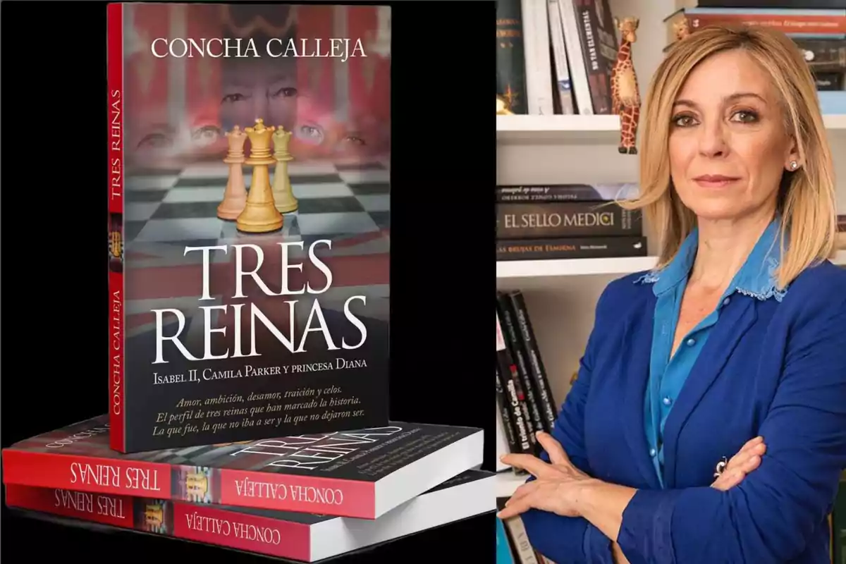 Imagen de la portada del libro "Tres Reinas" y la escritora Concha Calleja