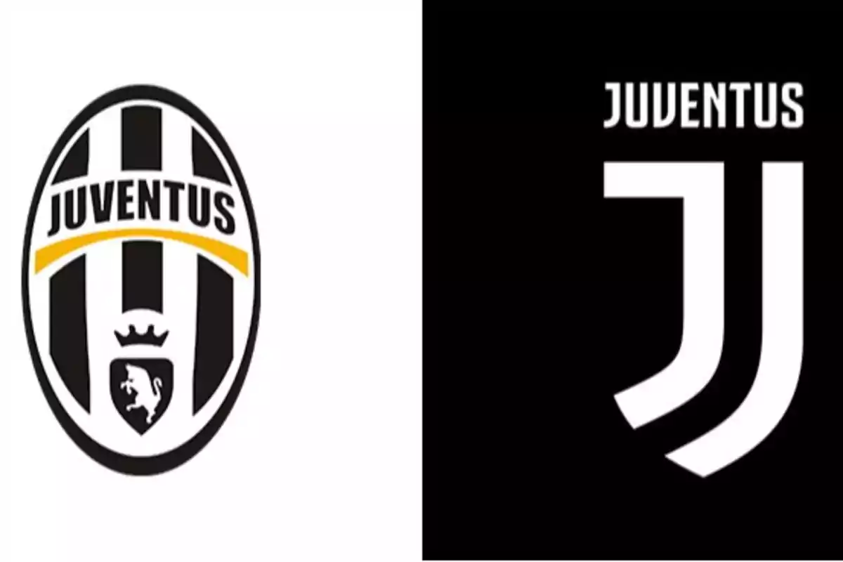 Logos antiguos y nuevos del equipo de fútbol Juventus.