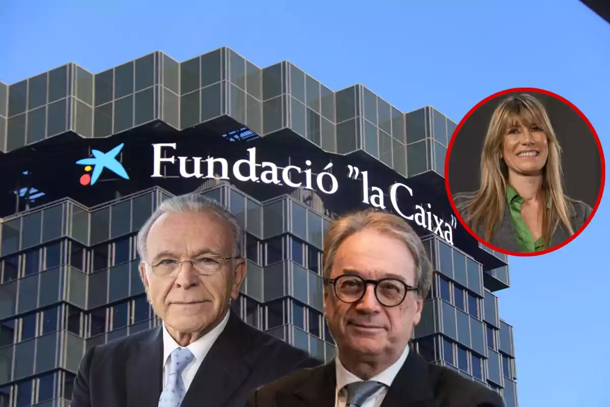 Dos hombres frente al logo Fundación La caixa