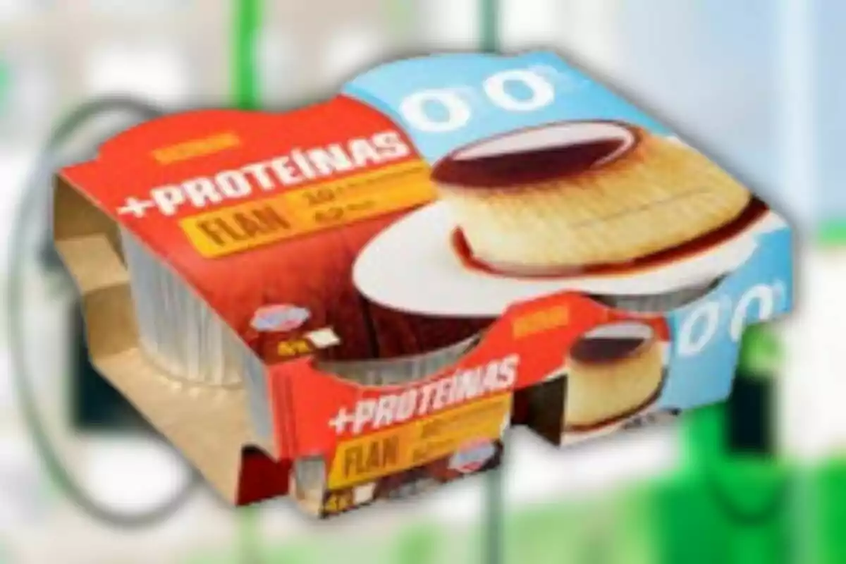 Envase de flan con alto contenido de proteínas. Envase de flan con alto contenido de proteínas.