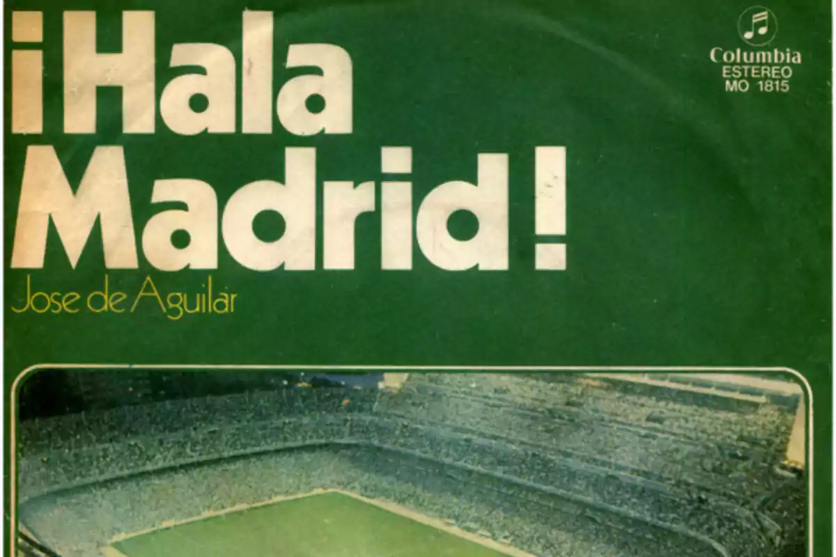 Portada de un disco con el texto Hala Madrid y una imagen de un estadio lleno de aficionados Portada de un disco con el texto Hala Madrid y una imagen de un estadio lleno de aficionados