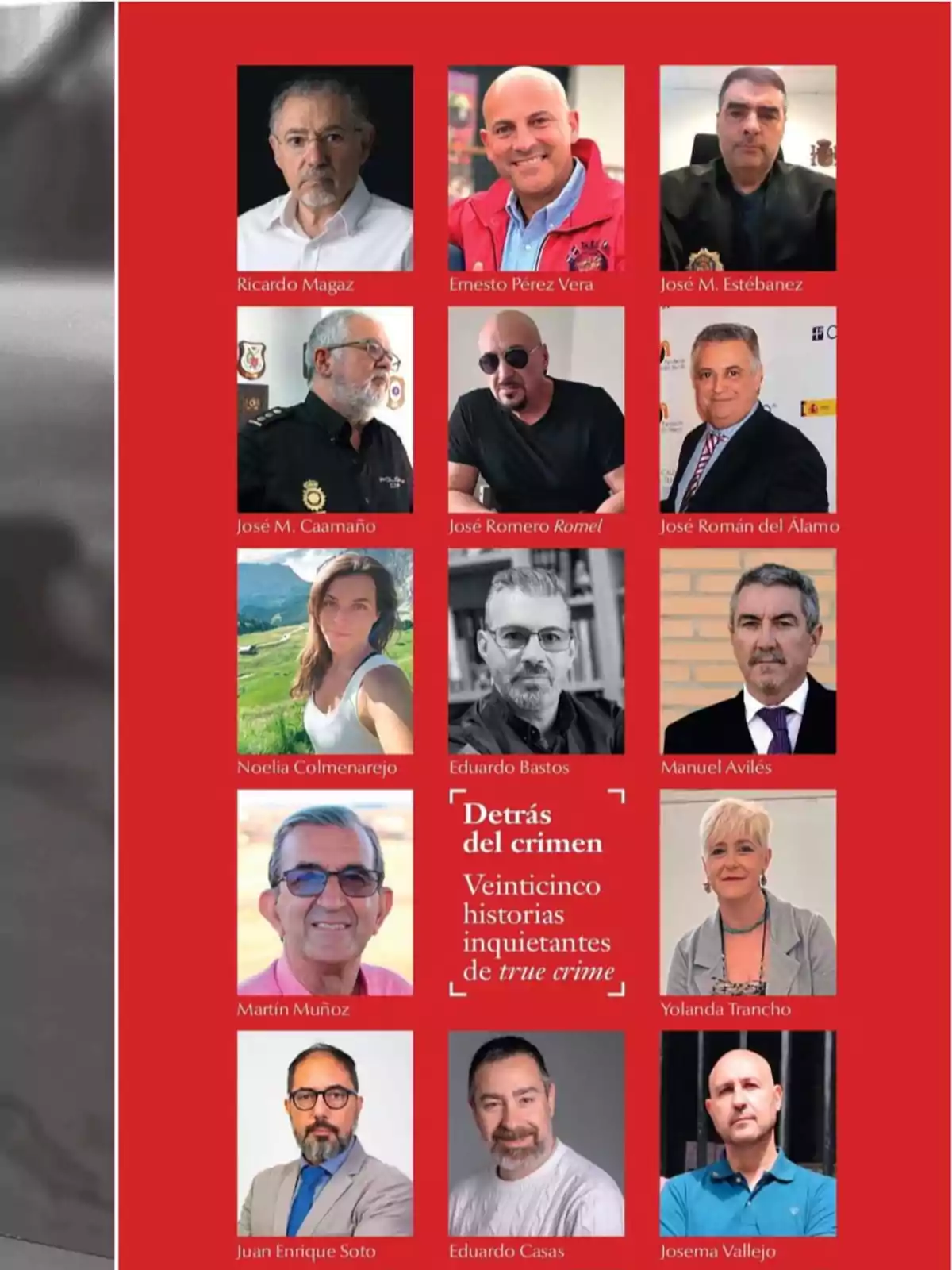 Un collage de retratos de varias personas con un fondo rojo, acompañado del texto Un collage de retratos de varias personas con un fondo rojo, acompañado del texto
