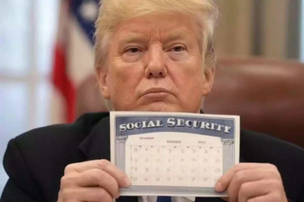 Un hombre sosteniendo un documento de Seguridad Social con expresión seria.