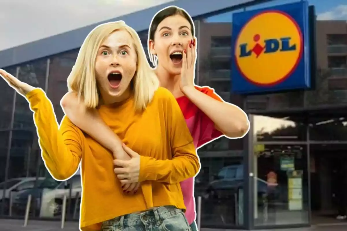 Dos personas sorprendidas frente a una tienda Lidl.