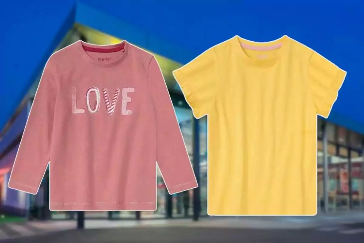 Dos camisetas, una rosa con la palabra Dos camisetas, una rosa con la palabra