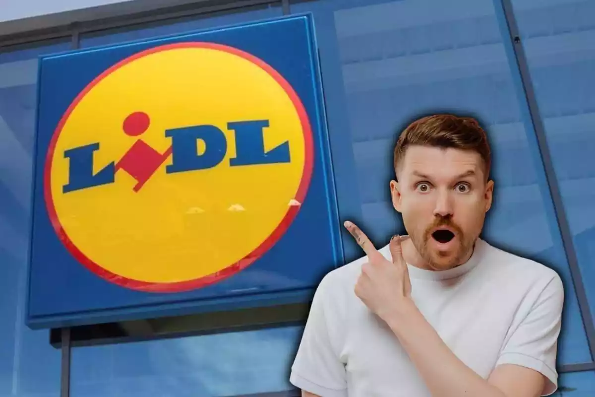 Hombre sorprendido señalando a Lidl