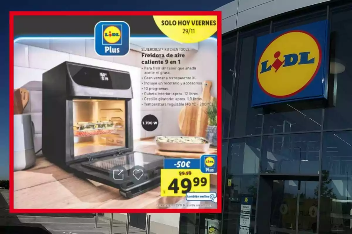Promoción de una freidora de aire caliente 9 en 1 de Silvercrest en Lidl con un descuento especial solo por hoy viernes 29 de noviembre. Promoción de una freidora de aire caliente 9 en 1 de Silvercrest en Lidl con un descuento especial solo por hoy viernes 29 de noviembre.