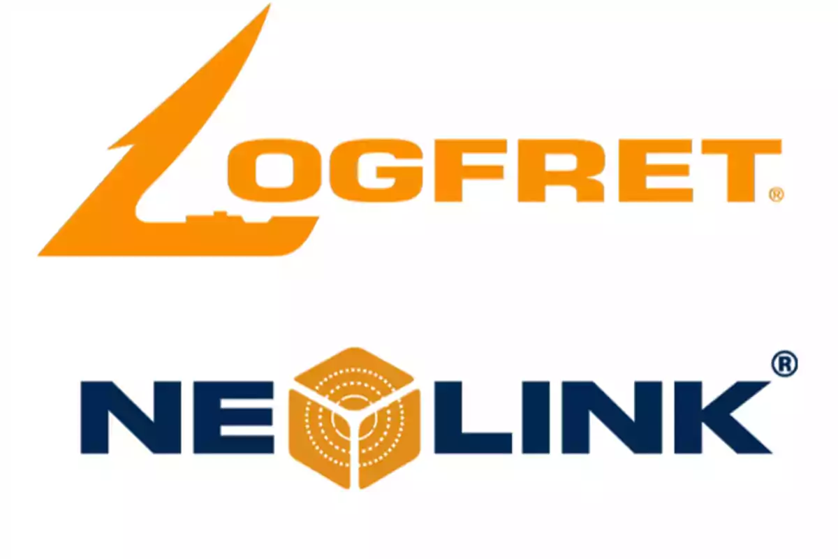 Logotipos de Logfret y Neolink en colores naranja y azul.