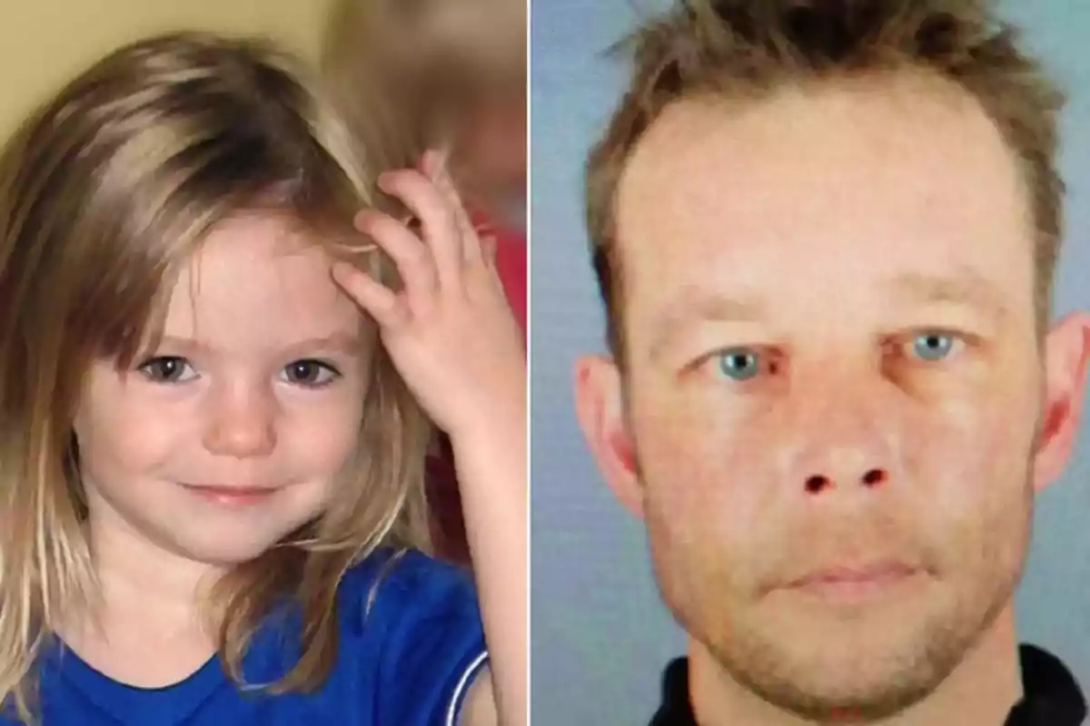 Una imagen dividida muestra a una niña pequeña con cabello rubio y una camiseta azul a la izquierda, y a un hombre adulto con cabello corto y expresión seria a la derecha. Una imagen dividida muestra a una niña pequeña con cabello rubio y una camiseta azul a la izquierda, y a un hombre adulto con cabello corto y expresión seria a la derecha.