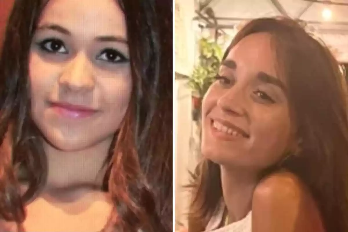 Dos mujeres jóvenes con cabello oscuro, una en cada lado de la imagen, ambas sonriendo.