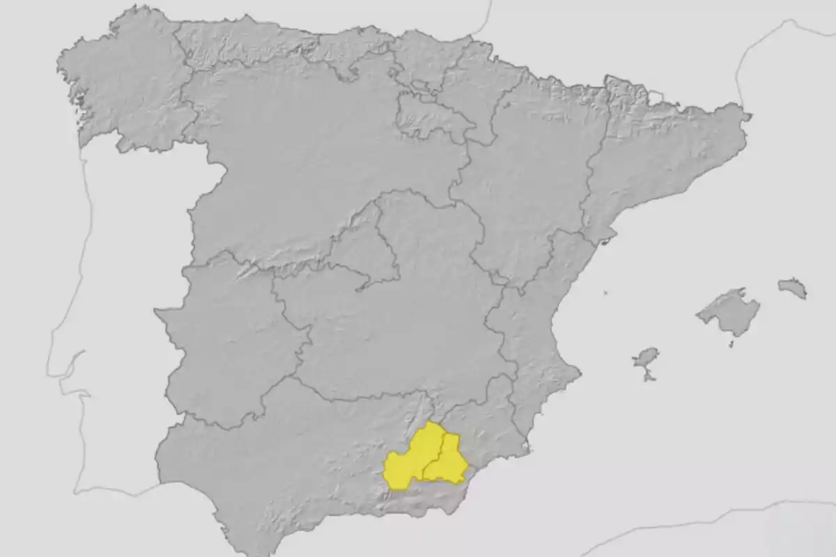 Mapa de España con la provincia de Granada resaltada en amarillo Mapa de España con la provincia de Granada resaltada en amarillo