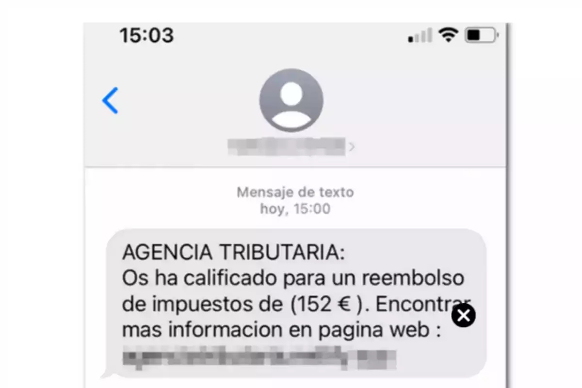 Captura de pantalla de un mensaje de texto que dice: 