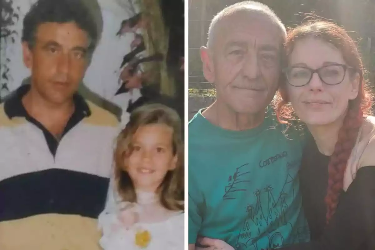 Dos fotos lado a lado de un hombre con una niña y luego con una mujer adulta.