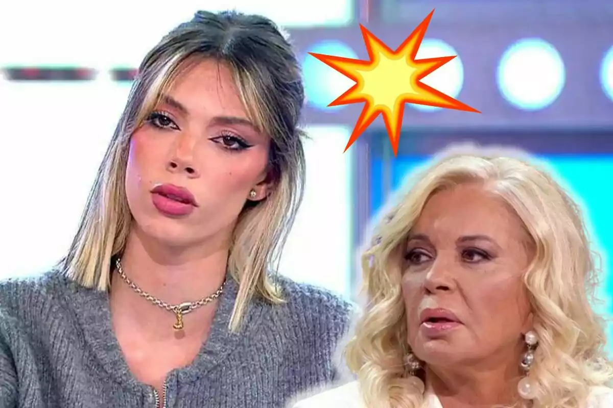 Alejandra Rubio y Bárbara Rey en un programa de televisión con una explosión gráfica entre ellas.