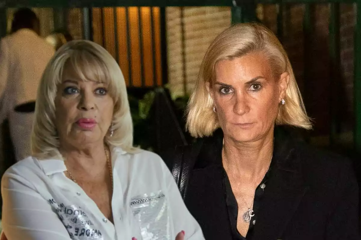 Bárbara Rey y María Zurita de cabello rubio, una con expresión seria y otra con expresión pensativa, en un entorno oscuro.