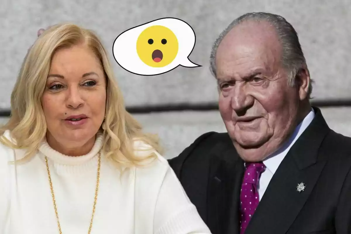 Bárbara Rey y Juan Carlos I con un emoji de sorpresa en un globo de diálogo.