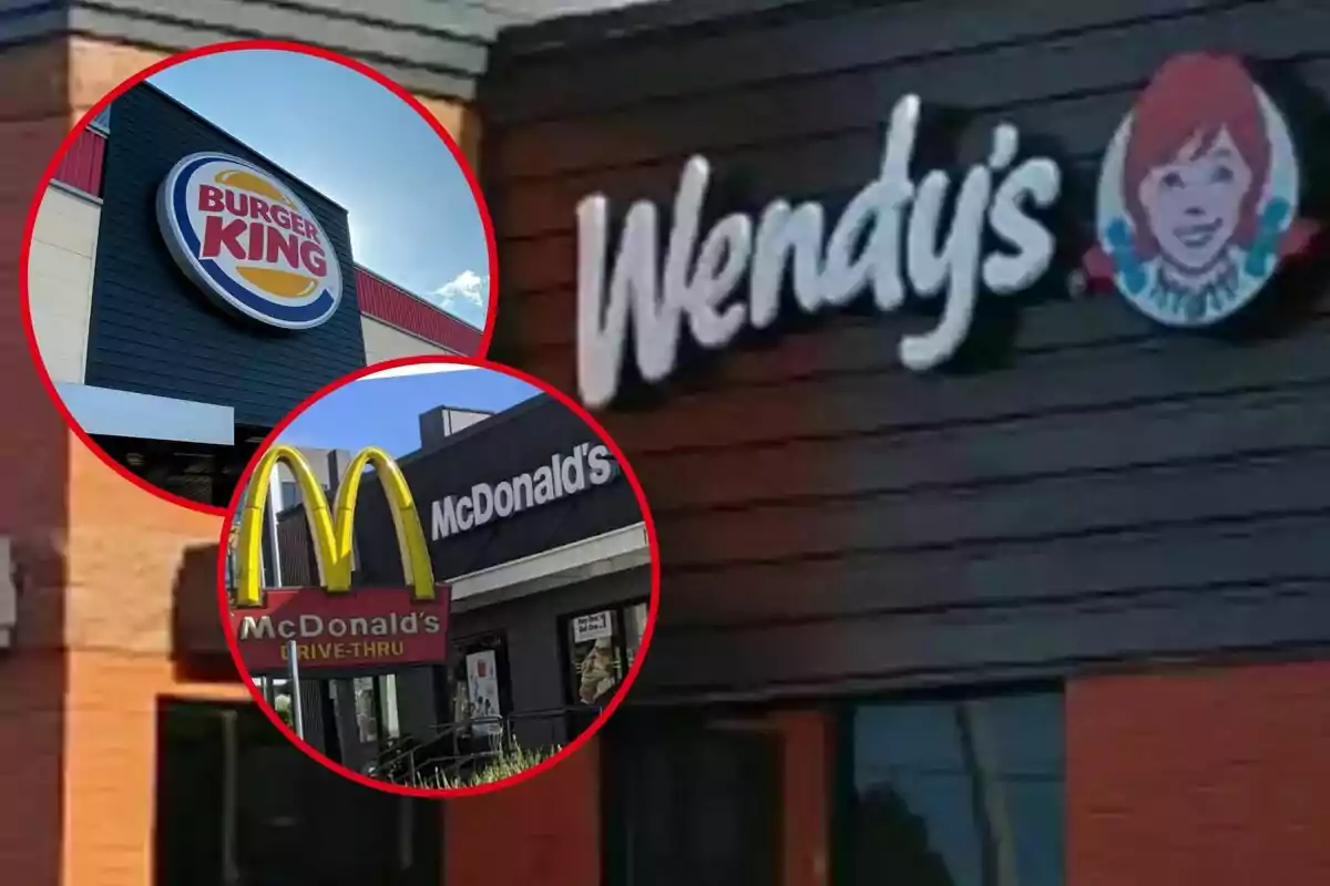Logos of three fast food chains: Wendy's, Burger King, and McDonald's.