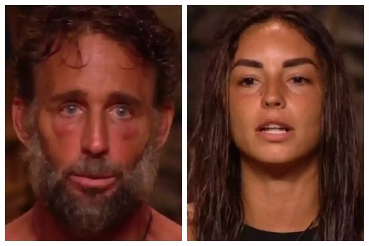 Montaje de fotos de primer plano de Anita Williams y Álvaro Muñoz Escassi, ambos con rostro neutro en 'Supervivientes 2025'. Montaje de fotos de primer plano de Anita Williams y Álvaro Muñoz Escassi, ambos con rostro neutro en 'Supervivientes 2025'.