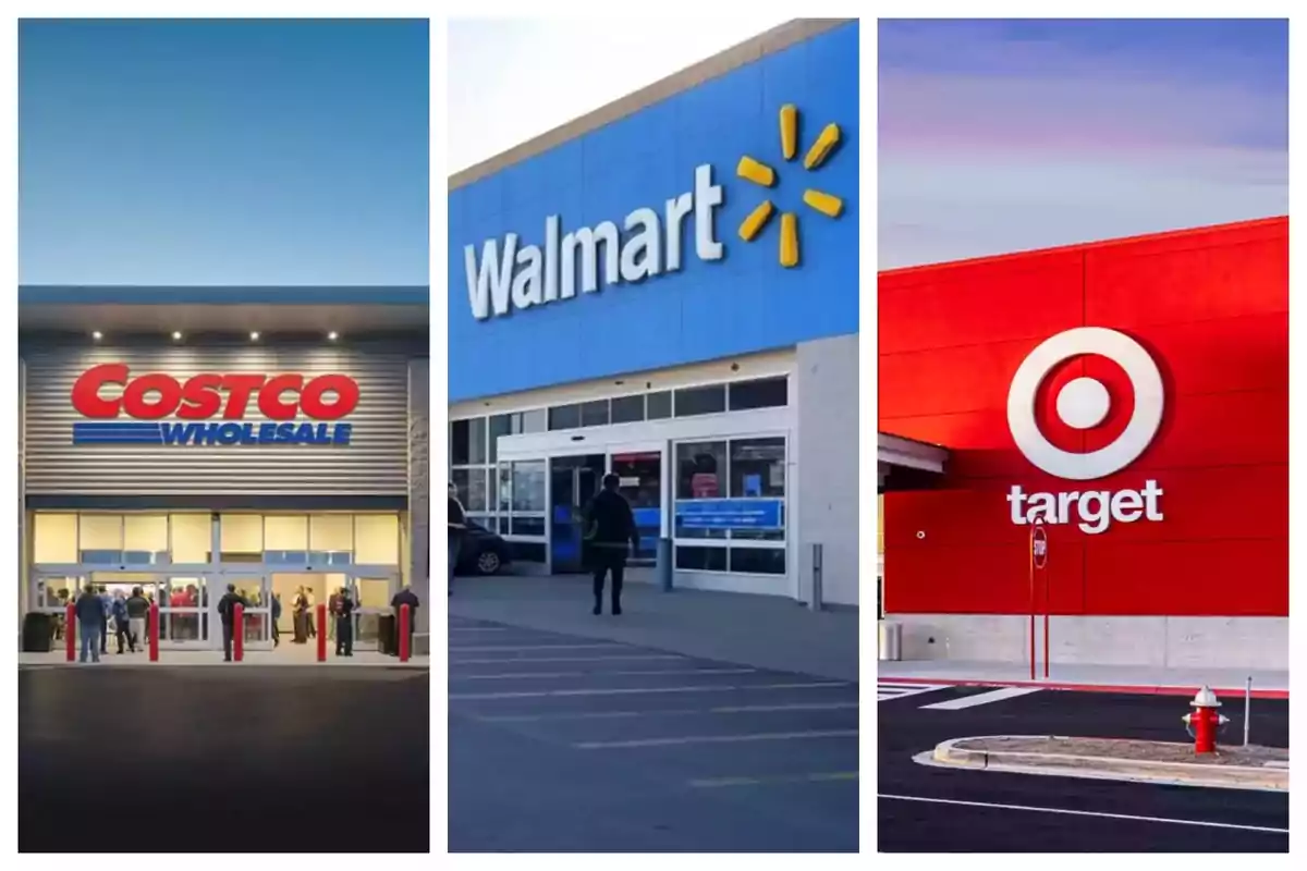 Fachadas de las tiendas Costco, Walmart y Target en Estados Unidos. Fachadas de las tiendas Costco, Walmart y Target en Estados Unidos.