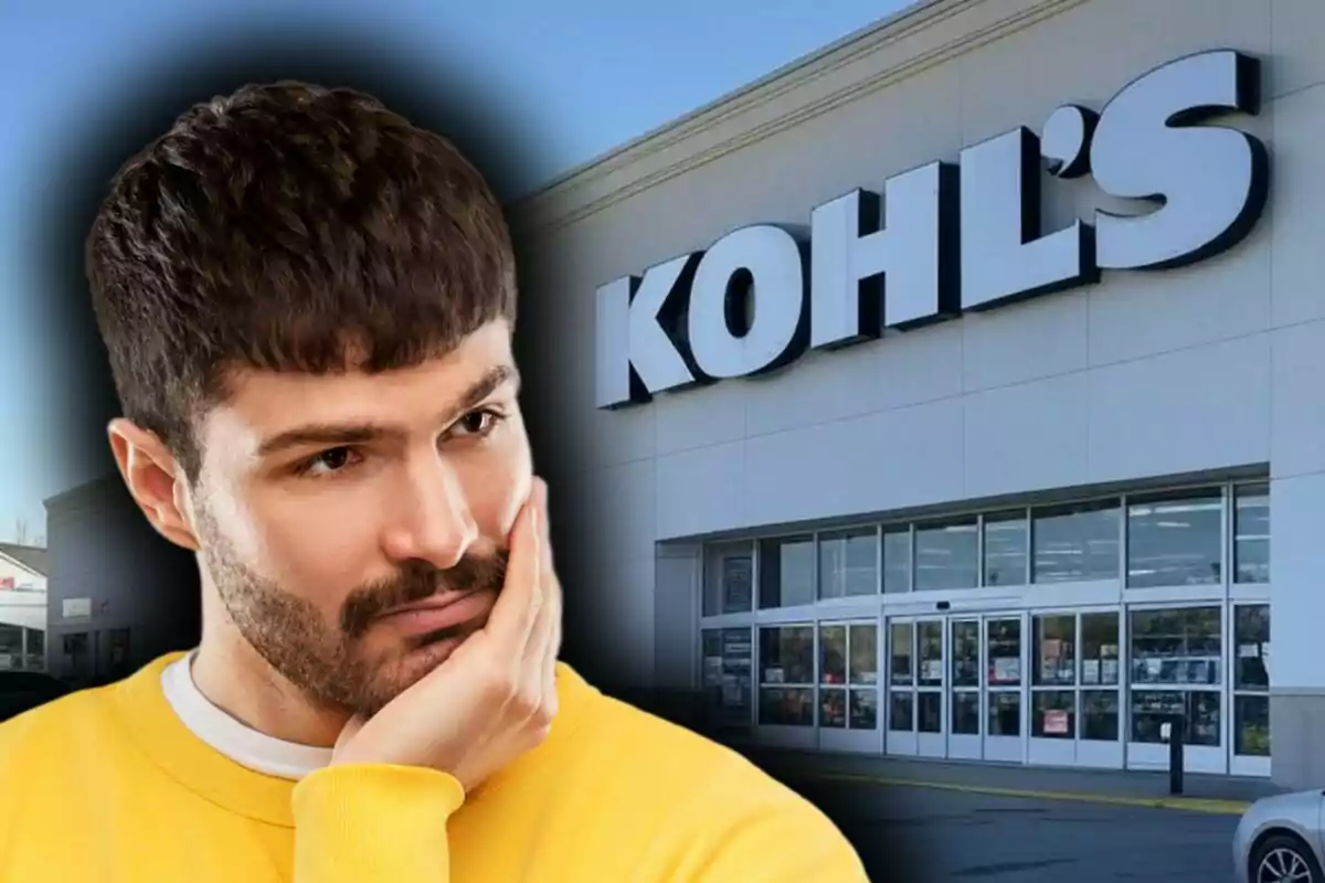 A man with a pensive expression in front of a Kohl's store.