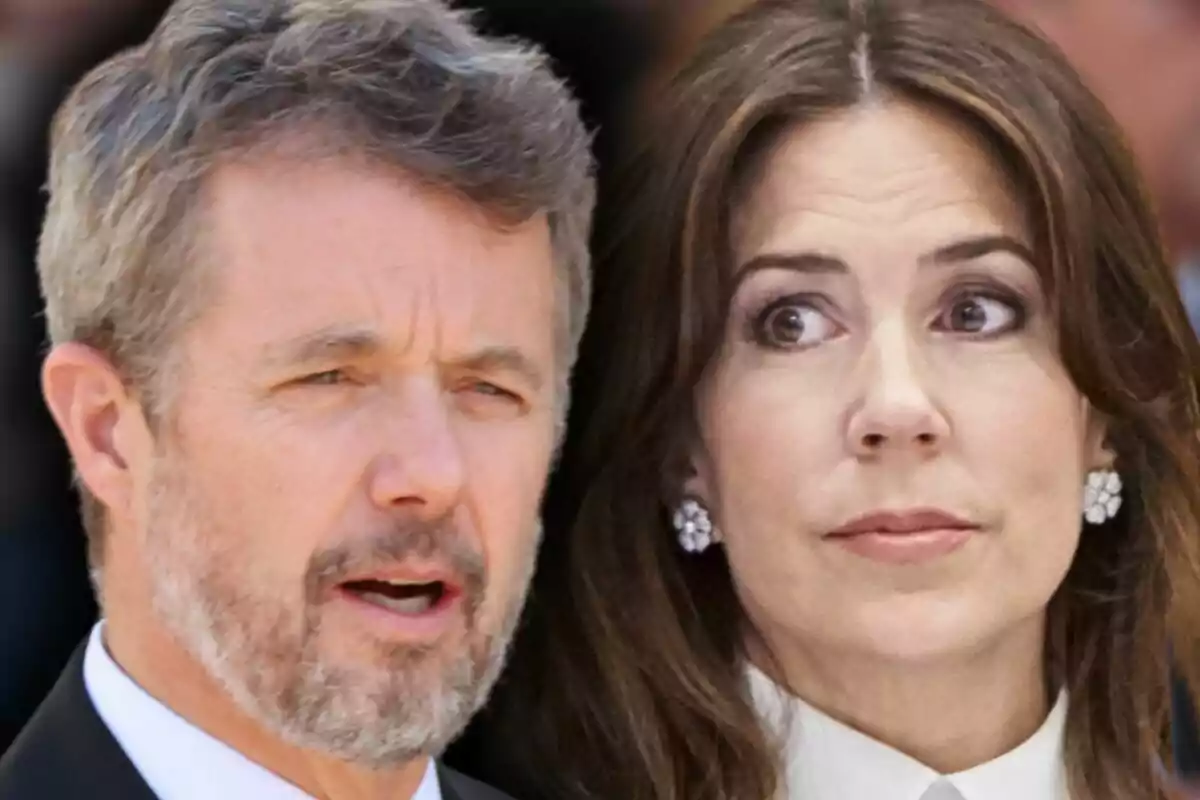 Montaje de fotos de primer plano de Federico de Dinamarca y Mary de Dinamarca, ambos con rostro serio. Montaje de fotos de primer plano de Federico de Dinamarca y Mary de Dinamarca, ambos con rostro serio.