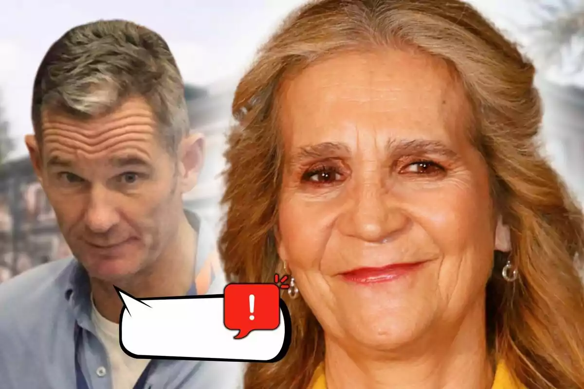 Montaje de fotos de primer plano de la infanta Cristina e Iñaki Urdangarin, ambos con un emoji de un globo de texto y un signo de exclamación.