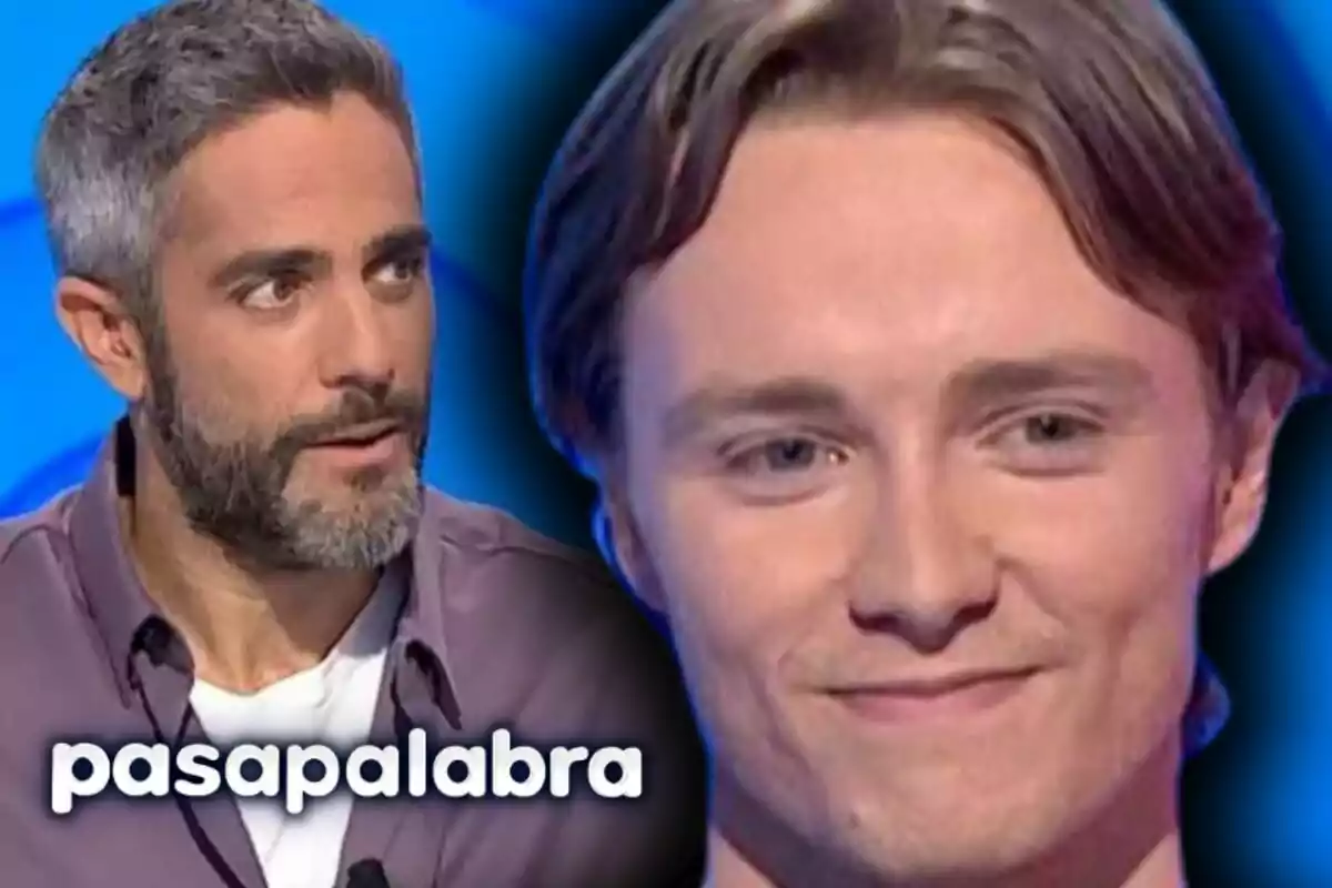 Montaje de fotos de primer plano de Roberto Leal y Manu Pasucal en el plató de 'Pasapalabra'.