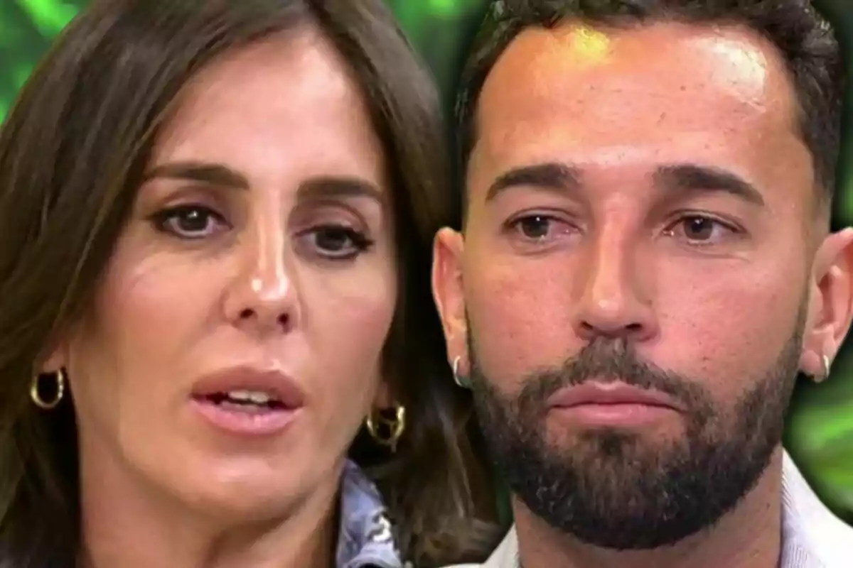Montaje de fotos de primer plano de Anabel Pantoja y Omar Sánchez, ambos con rostro serio y tristón.