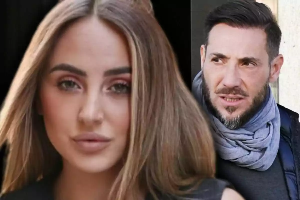 Montaje de fotos de Rocío Flores en primer plano y Antonio David Flores en el fondo, ambos con rostro serio.