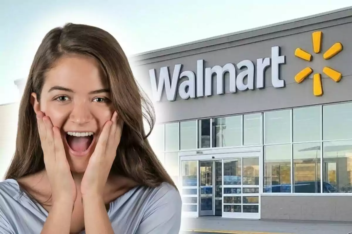Una persona con expresión de sorpresa frente a una tienda de Walmart.