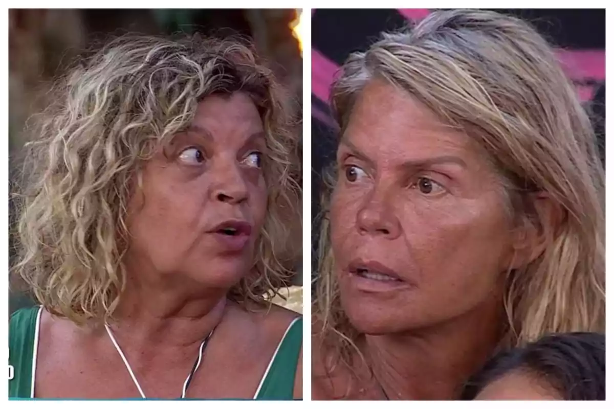 Montaje de fotos de primer plano de Makoke y Terelu Campos, ambas con rostro serio en 'Supervivientes' 2025. Montaje de fotos de primer plano de Makoke y Terelu Campos, ambas con rostro serio en 'Supervivientes' 2025.