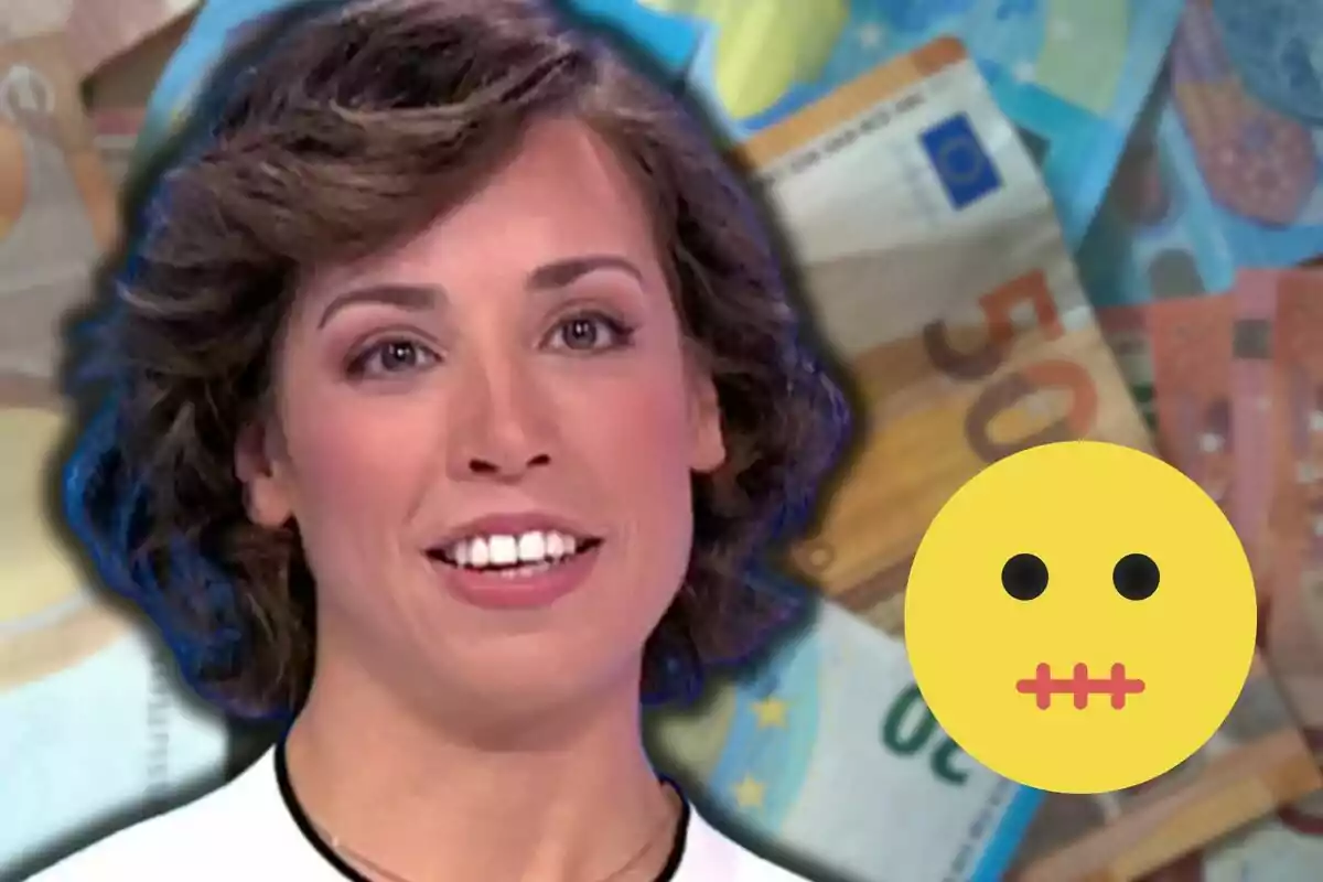 Rosa sonriente frente a un fondo de billetes de euro con un emoji de cara con boca cosida superpuesto.