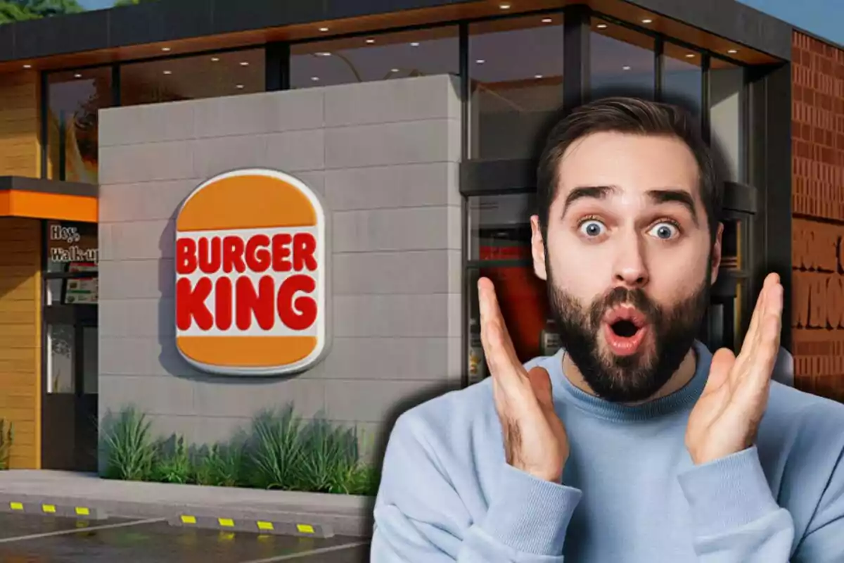 Hombre con expresión de sorpresa frente a una sucursal de Burger King