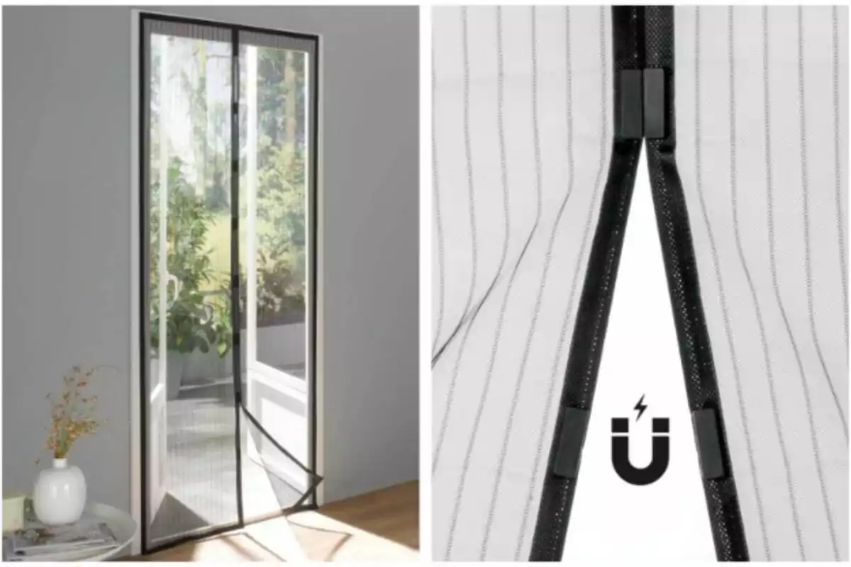 Puerta de malla magnética de Lidl para exteriores con cierre automático, ideal para mantener los insectos fuera mientras permite la circulación de aire. Puerta de malla magnética de Lidl para exteriores con cierre automático, ideal para mantener los insectos fuera mientras permite la circulación de aire.