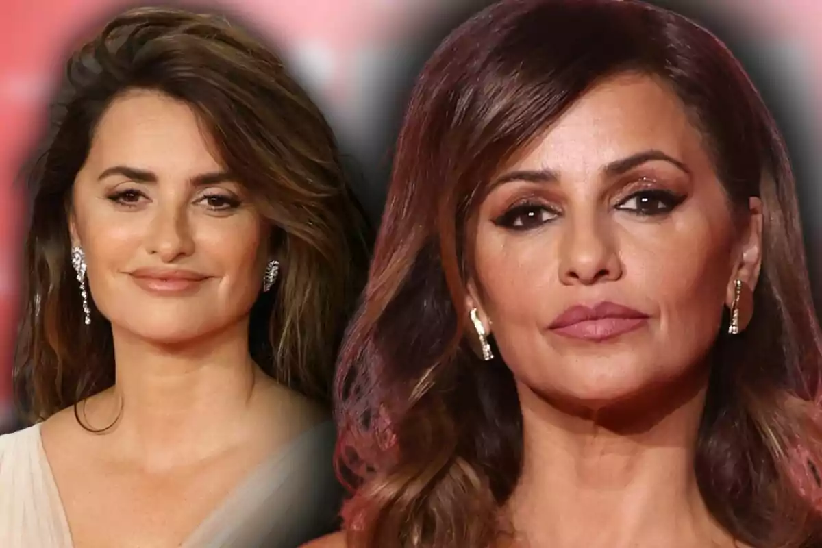 Montaje de fotos de primer plano de Mónica Cruz y de Penélope Cruz, ambas con rostro serio.