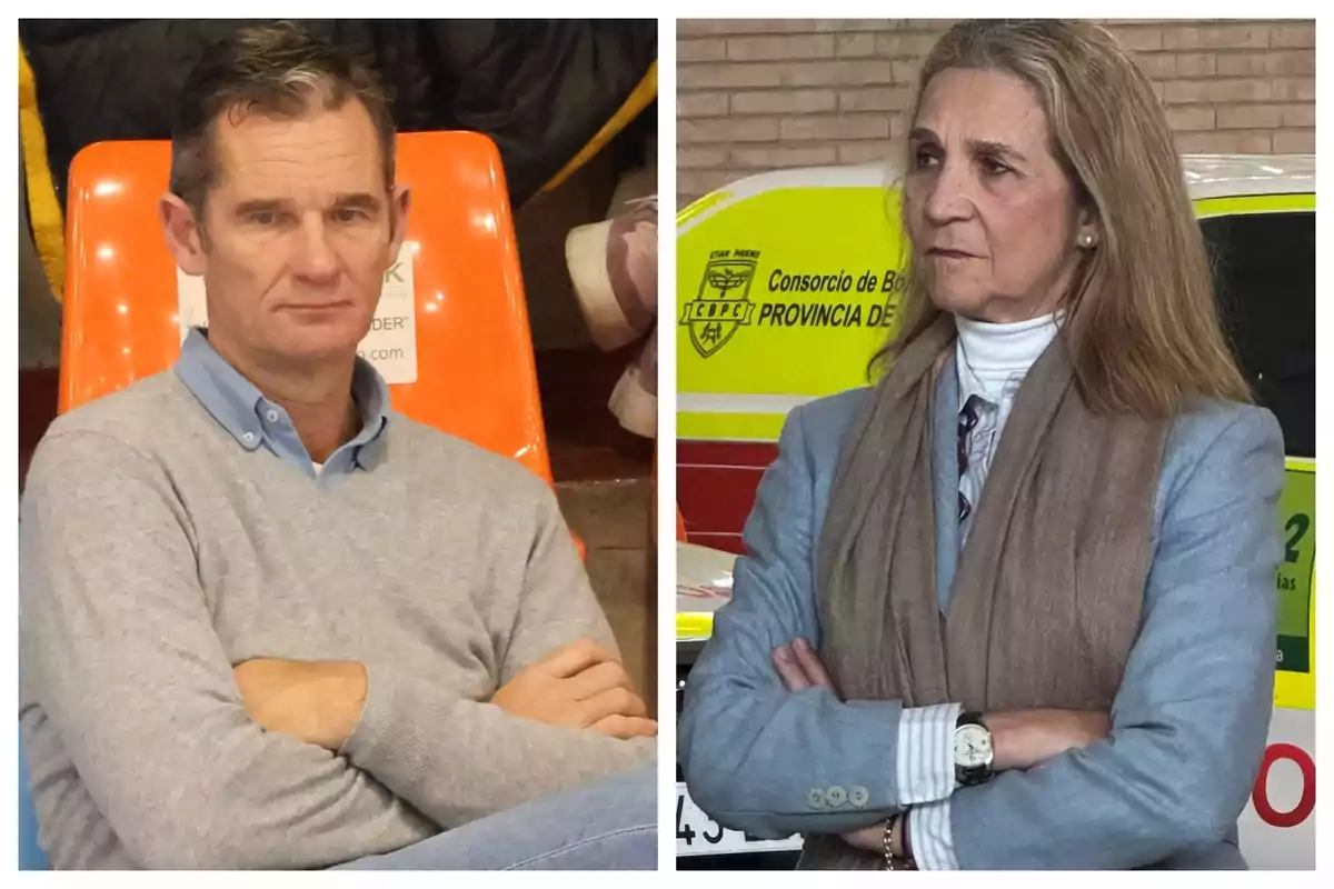 Montaje de fotos de plano medio de la infanta Cristina e Iñaki Urdangarin, ambos con los brazos cruzados y con rostros serios. Montaje de fotos de plano medio de la infanta Cristina e Iñaki Urdangarin, ambos con los brazos cruzados y con rostros serios.