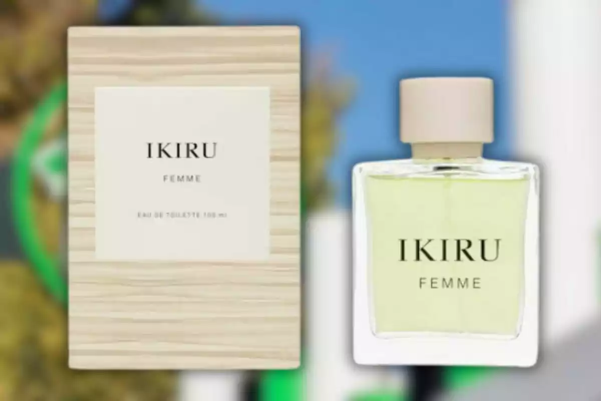 Perfume Ikiru Femme con su caja de diseño en tonos madera y blanco Perfume Ikiru Femme con su caja de diseño en tonos madera y blanco