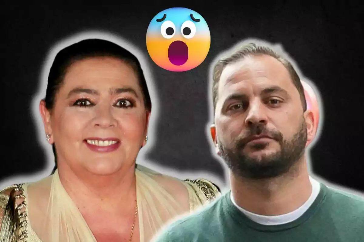 María del Monte y Antonio Tejado posan juntas con un emoji sorprendido sobre un fondo oscuro.