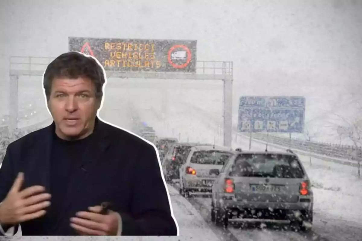 Carretera nevada al fondo con una imagen de Mario Picazo Carretera nevada al fondo con una imagen de Mario Picazo