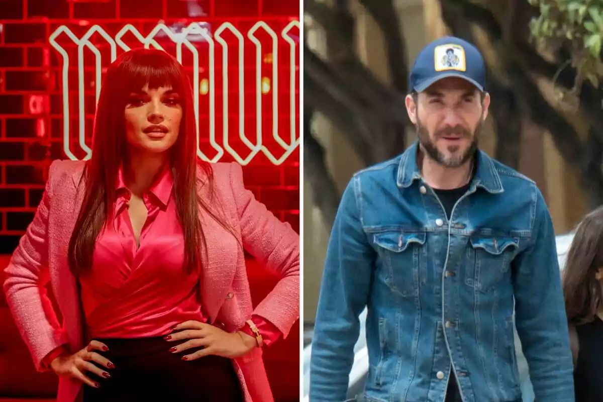 Melody con chaqueta rosa y blusa a juego posa frente a un fondo rojo mientras Antonio David Flores con chaqueta de mezclilla y gorra está al aire libre. Melody con chaqueta rosa y blusa a juego posa frente a un fondo rojo mientras Antonio David Flores con chaqueta de mezclilla y gorra está al aire libre.