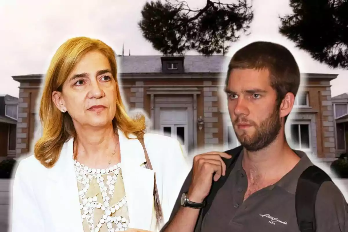 La infanta Cristina y Juan Urdangarin frente a un edificio con árboles en el fondo.