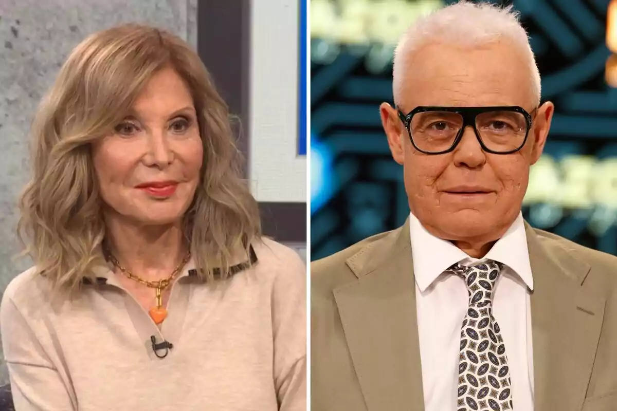 Pilar Eyre y Jordi González posando en un entorno de estudio, una mujer con cabello rubio y un hombre con cabello blanco y gafas. Pilar Eyre y Jordi González posando en un entorno de estudio, una mujer con cabello rubio y un hombre con cabello blanco y gafas.