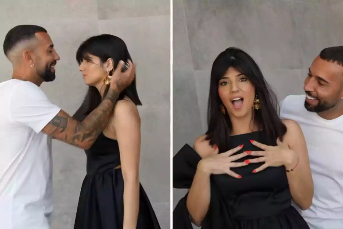 Omar Sánchez y una mujer interactúan de manera cercana y alegre; él le toca el cabello mientras ella sonríe sorprendida, ambos lucen felices y relajados. Omar Sánchez y una mujer interactúan de manera cercana y alegre; él le toca el cabello mientras ella sonríe sorprendida, ambos lucen felices y relajados.